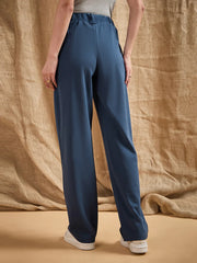 Sasafaras - Women Airforce Blue Front Darted Strechable Pants