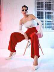 women red korean pleated loose fit pants sfpant50580