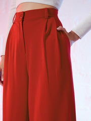 women red korean pleated loose fit pants sfpant50580