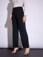 Women Black Front Darted Pants