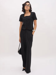 Women Black Cross Pocket Pants