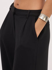 Women Black Cross Pocket Pants
