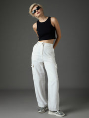 White Corduroy Straight Fit Cargo Pants SASSAFRAS