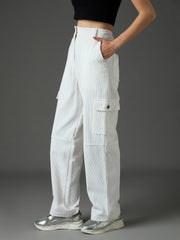 White Corduroy Straight Fit Cargo Pants SASSAFRAS