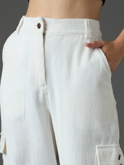 White Corduroy Straight Fit Cargo Pants SASSAFRAS