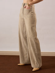 Beige Corduroy Front Patch Pocket Wide Leg Pants SASSAFRAS
