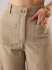 Beige Corduroy Front Patch Pocket Wide Leg Pants SASSAFRAS