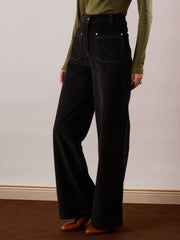 Black Corduroy Front Patch Pocket Wide Leg Pants SASSAFRAS