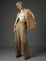 Pastel Olive Twill Pocket Loop Detail Cargo Pants SASSAFRAS