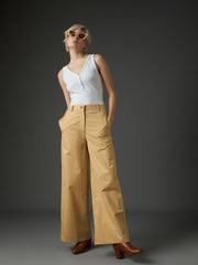 Beige Twill Flared Pants SASSAFRAS