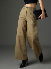 Pastel Olive Twill Flared Pants SASSAFRAS