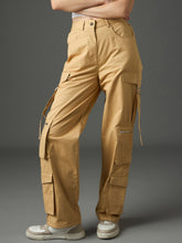 beige twill zipper pocket cargo straight pants sassafras