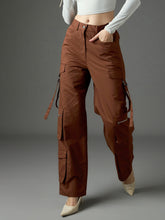brown twill zipper pocket cargo straight pants sassafras