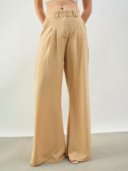 Beige Pleated Double Loop Korean Pants SASSAFRAS BASICS