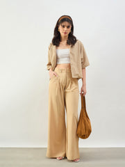 Beige Pleated Double Loop Korean Pants SASSAFRAS BASICS