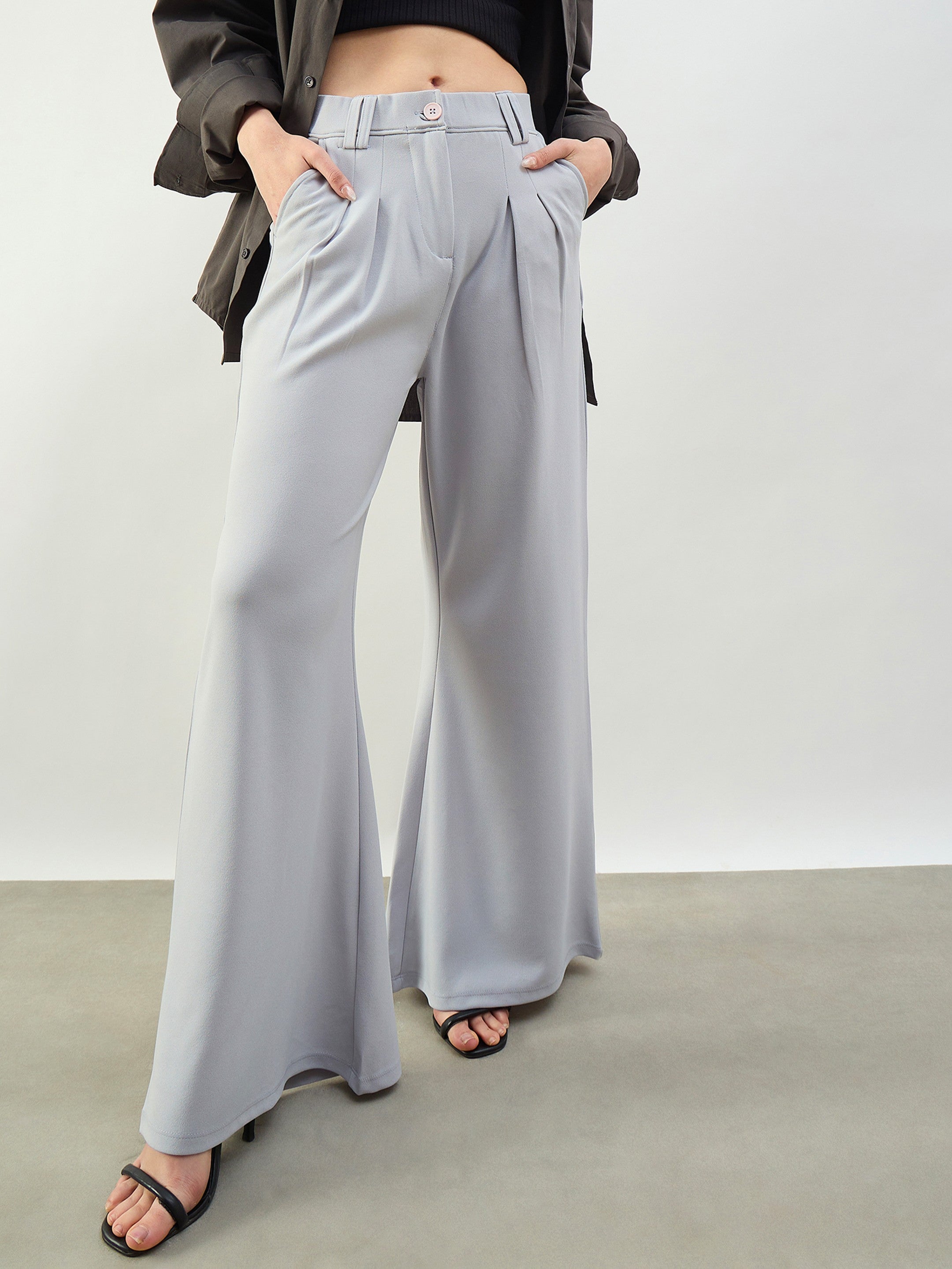 Grey Pleated Double Loop Korean Pants SASSAFRAS BASICS