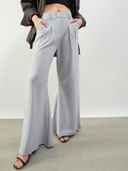 Grey Pleated Double Loop Korean Pants SASSAFRAS BASICS