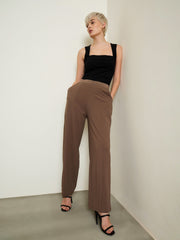 Brown Elasticated Waist Straight Fit Korean Pants SASSAFRAS BASICS