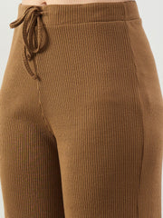 Women Tan Rib Drawstring Pants