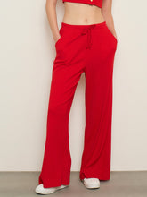 Women Red Rib Drawstring Pants