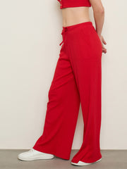 Women Red Rib Drawstring Pants