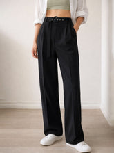 Black Front Pleated Belted Straight Pants SASSAFRAS