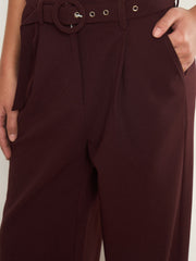 Burgundy Front Pleated Belted Straight Pants SASSAFRAS