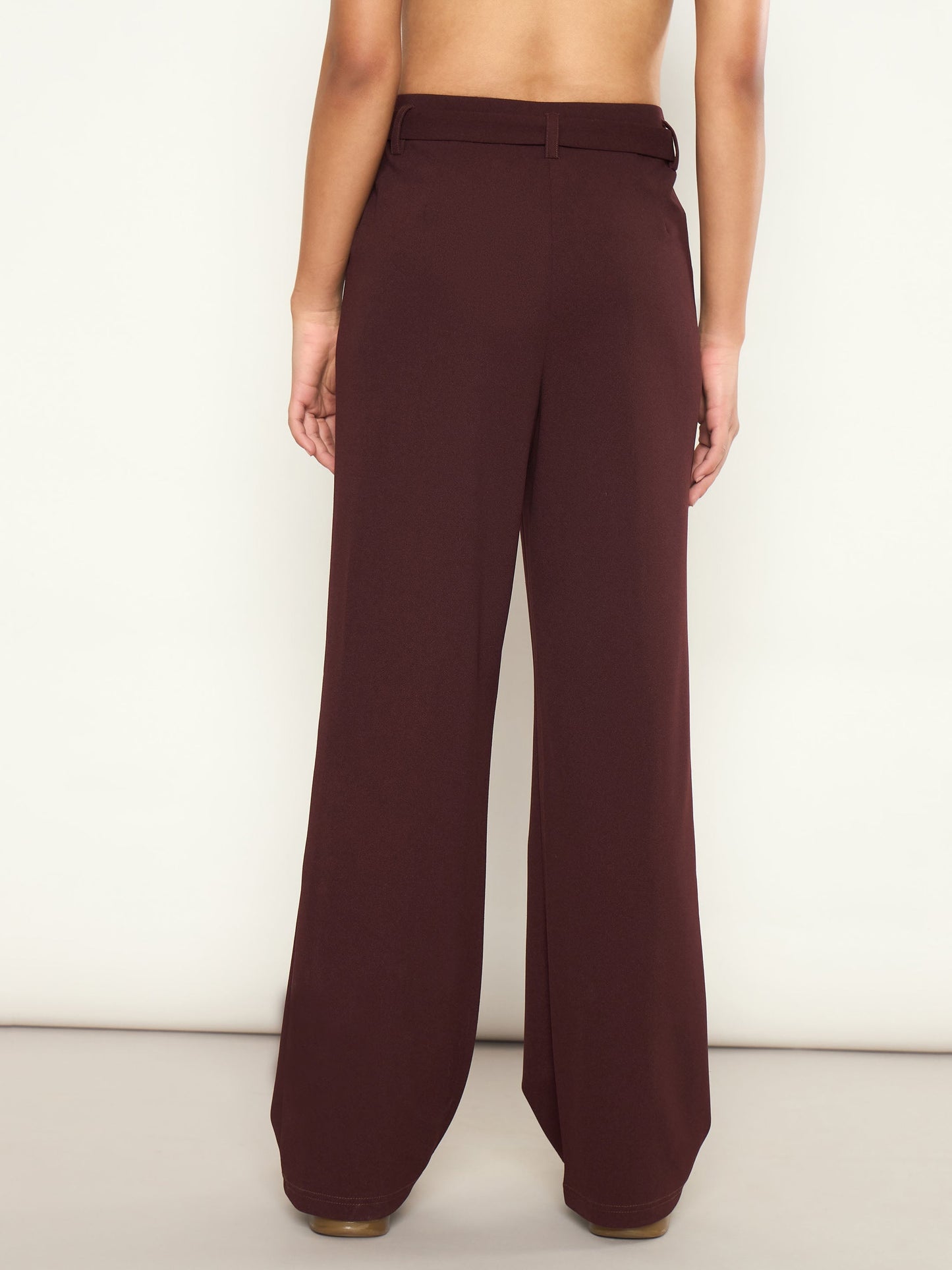 Burgundy Front Pleated Belted Straight Pants SASSAFRAS