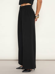 Black Front Pleated Wide Leg Straight Pants SASSAFRAS