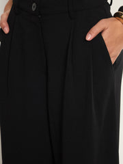 Black Front Pleated Wide Leg Straight Pants SASSAFRAS