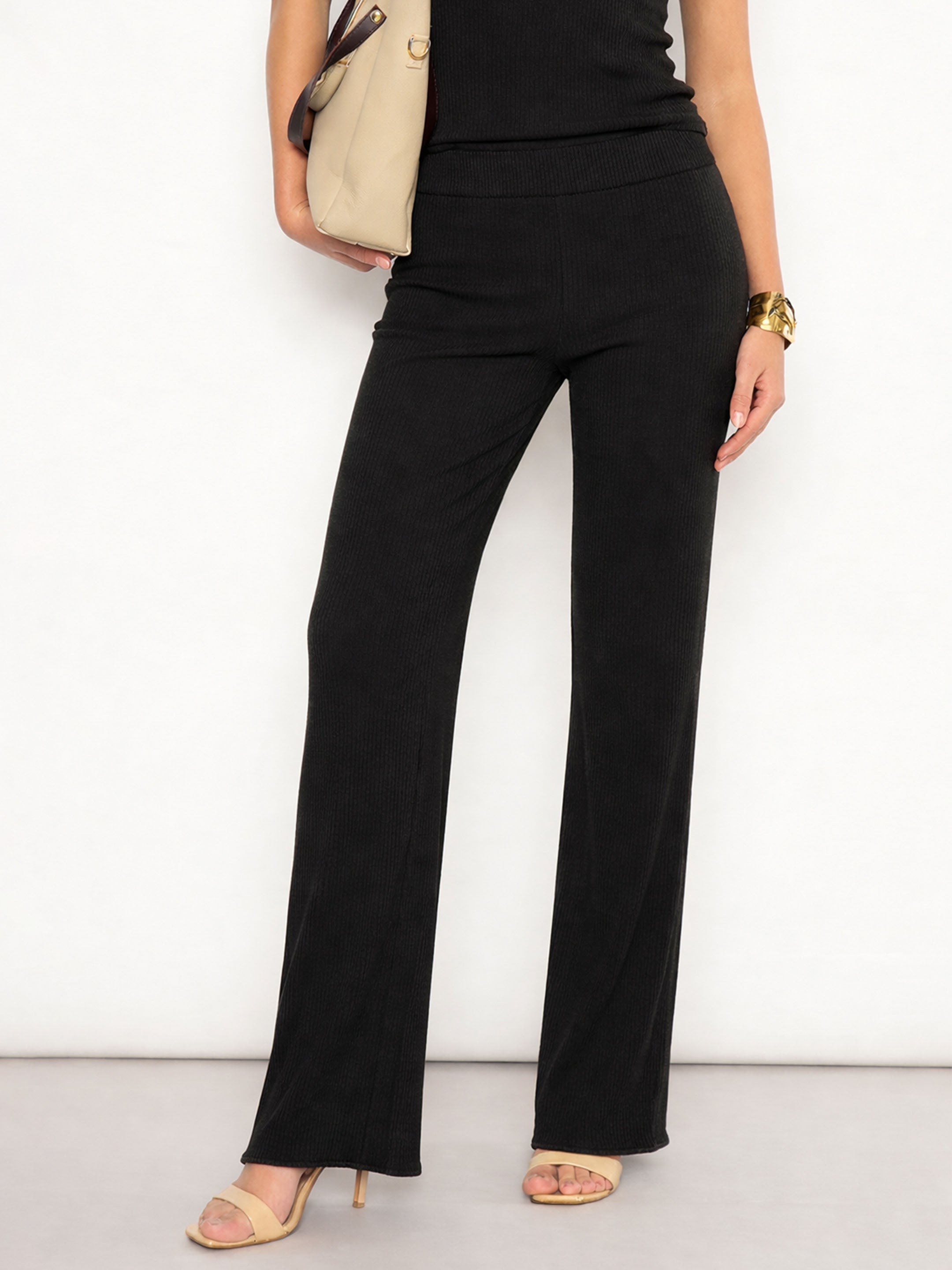 Black Rib Elasticated Track Pants SASSAFRAS