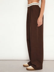 Brown Front Pleated Wide Leg Korean Pants SASSAFRAS