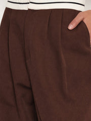 Brown Front Pleated Wide Leg Korean Pants SASSAFRAS