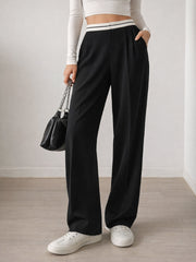 Black Front Pleated Wide Leg Korean Pants SASSAFRAS