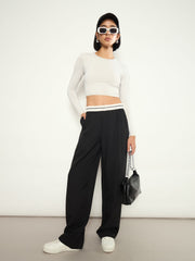 Black Front Pleated Wide Leg Korean Pants SASSAFRAS