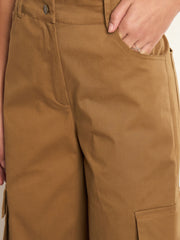 Women Brown Pocket Loop Detail Cargo Pants