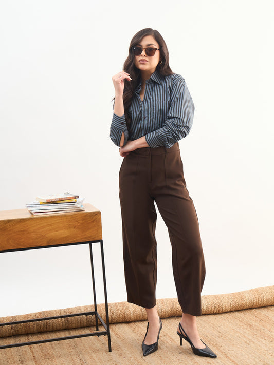 Coffee Brown Darted Slouchy Pants-SASSAFRAS worklyf