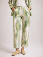 Women Green Linen Striped Darted Slouchy Pants