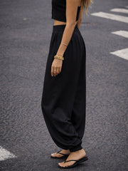 Women Black Front Pleated Balloon Pants