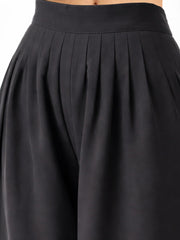 Women Black Front Pleated Balloon Pants