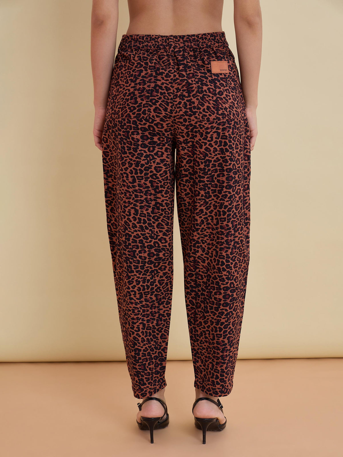 Black Animal Print High Waist Mom Fit Pants-SASSAFRAS
