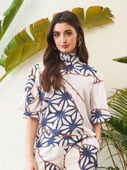 Sassafras - Women White Abstract Printed Top With Palazzo Pants