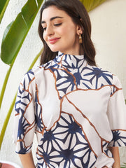 Sassafras - Women White Abstract Printed Top With Palazzo Pants