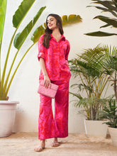 women magenta floral shirt with lounge pants sfsets95856