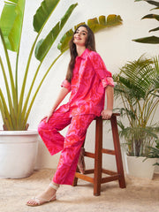 Sassafras - Women Magenta Floral Shirt With Lounge Pants