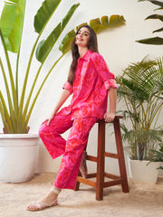women magenta floral shirt with lounge pants sfsets95856