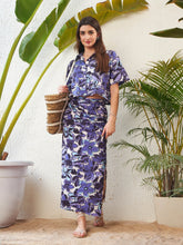 Sassafras - Women Purple Floral Crop Shirt With Side Ruched Maxi Skirt