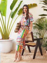 Sassafras - Women Multi Patch Crop Shirt With Side Ruched Maxi Skirt