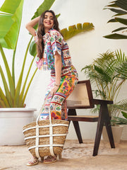 Sassafras - Women Multi Patch Crop Shirt With Side Ruched Maxi Skirt