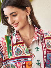 Sassafras - Women Multi Patch Crop Shirt With Side Ruched Maxi Skirt